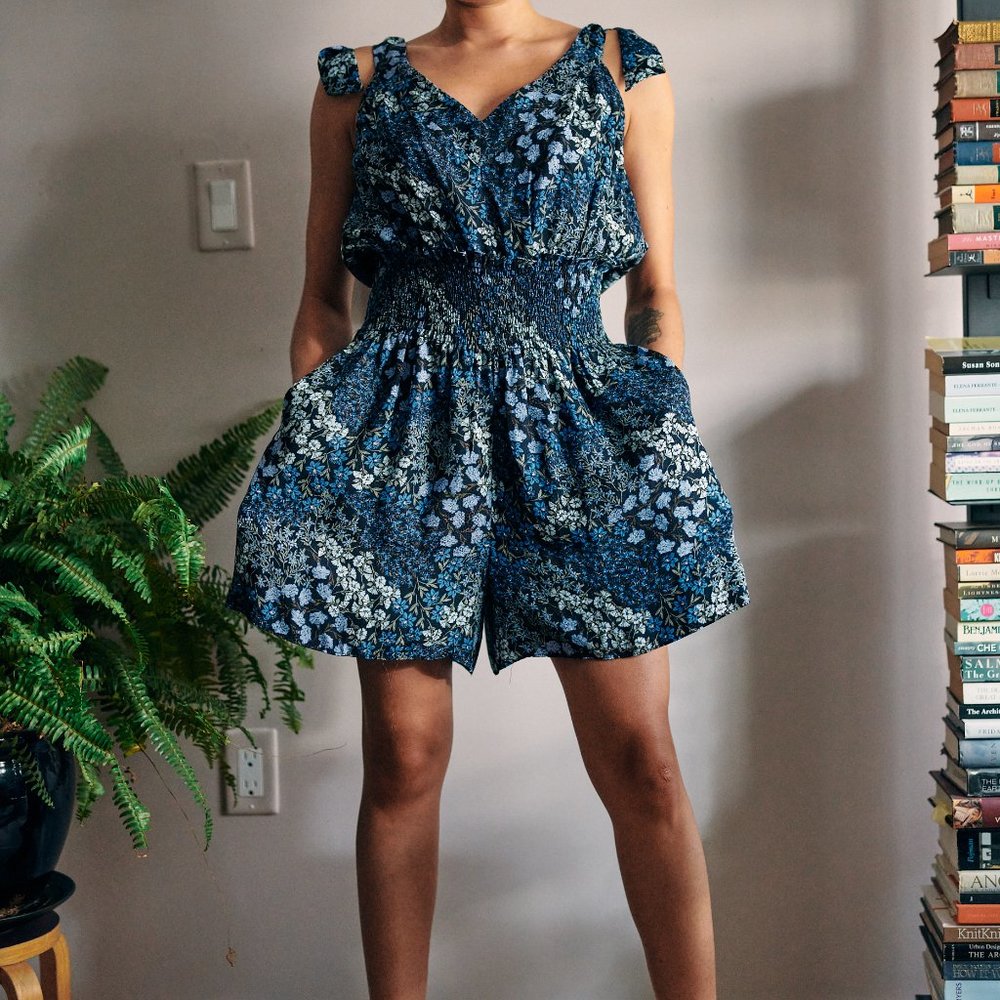 New Silk Rebecca Taylor Ava Floral romper blue L - Picture 4 of 14